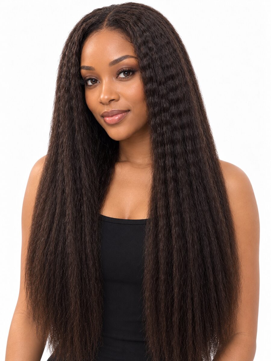 22" Kinky Straight Natural Color Virgin Hair U Part Wig, photo 1 of 9